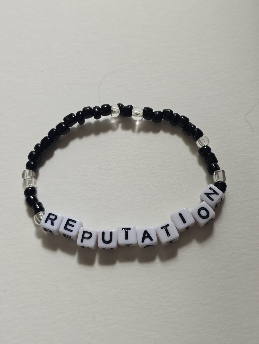 REPUTATION Beaded Stretch Bracelet Black & White Letter Beads